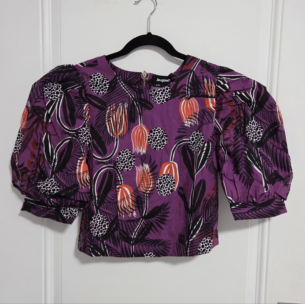 NWT - Desigual x Christian Lacroix Women's Floral Print Cropped Blouse - Size L